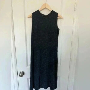 Ralph Lauren 100% Silk Black and Blue Floral Print Sleeveless  Dress, Size 6